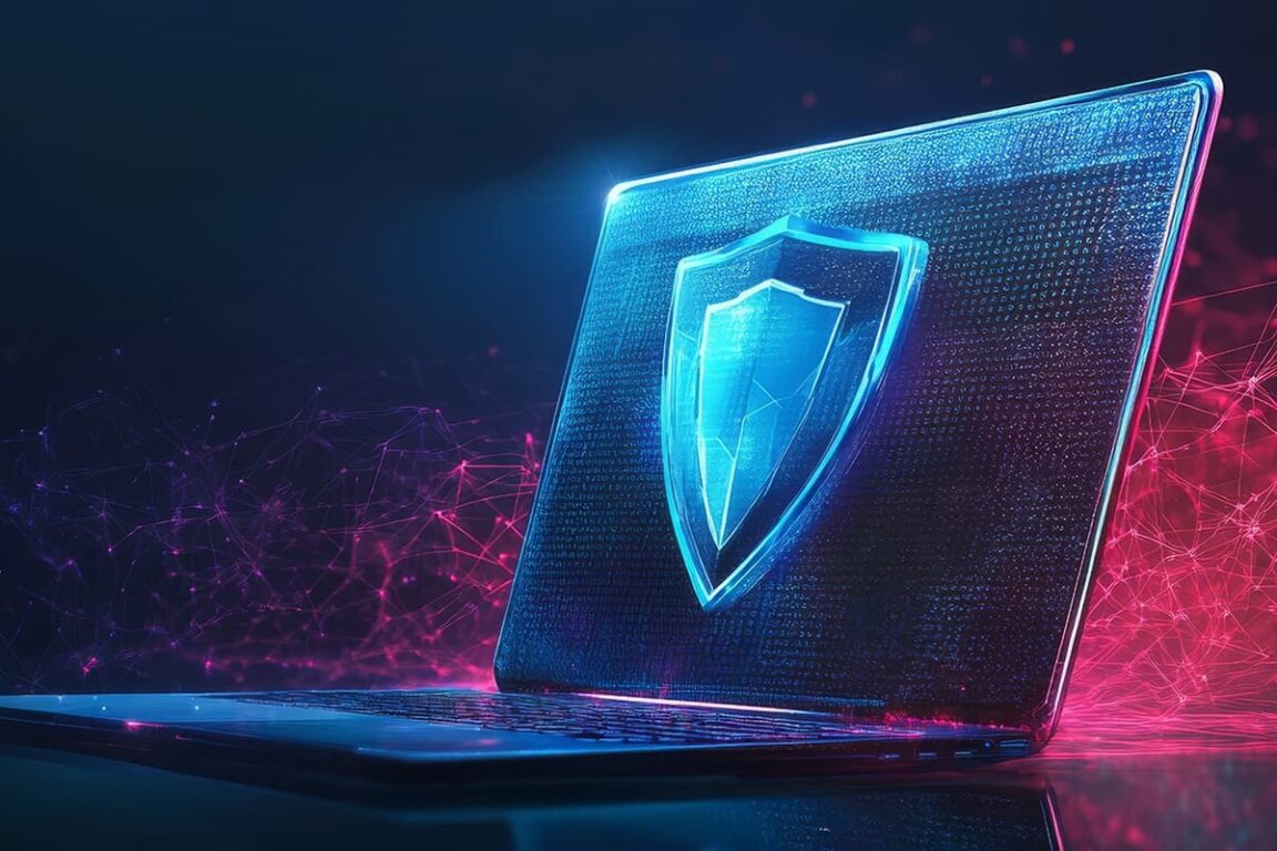 Cyber security shield on a laptop